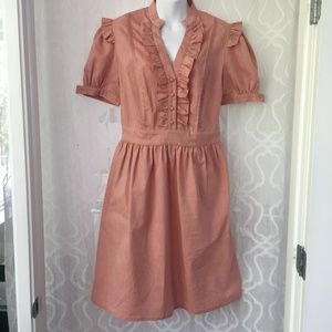 eShakti Coral Ruffle Cotton Blend Dress